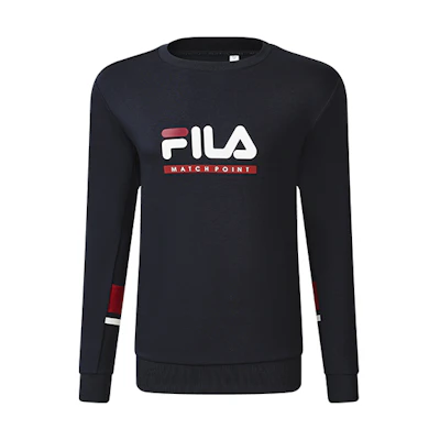 FILA Athletics Retro Logo Print Knit Pullover Sweatshirt Blue - 秋季 A11M233202FNV