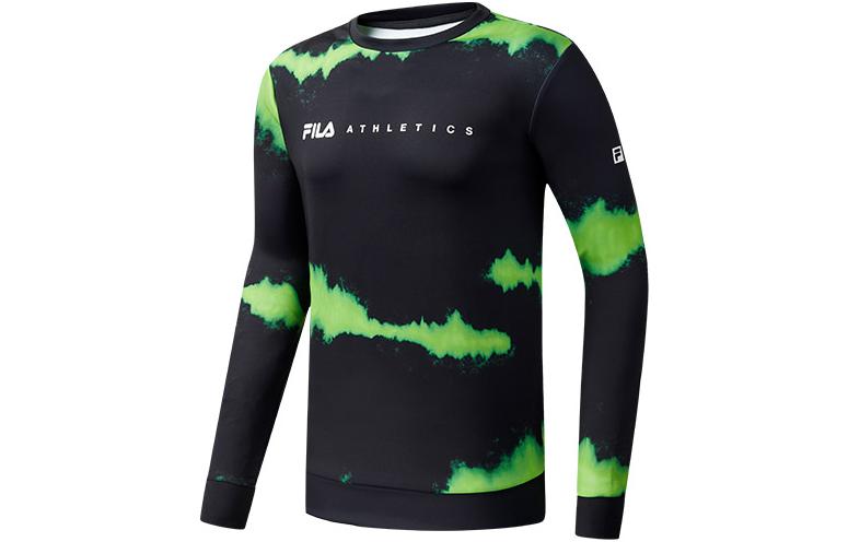FILA Athletics Tie-Dye Crewneck Letter Print Long-Sleeve Sweatshirt Green Mens A11M041224F-LG