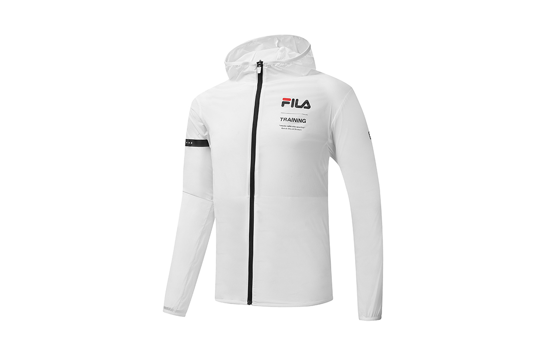 FILA Athletics White Logo Print Hooded Woven Jacket for Men A11M021703FWT