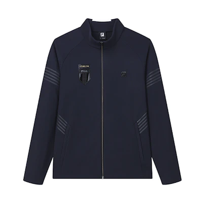 FILA Athletics Winter Blue Letter Print Fleece-Lined Jacket A11M211507F-NV
