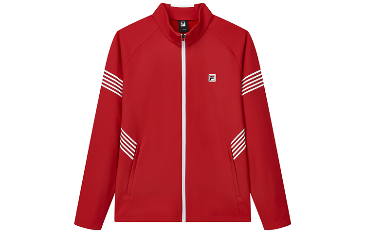 FILA Athletics Winter Red Letter Print Fleece-Lined Jacket for Men A11M211507F-RD