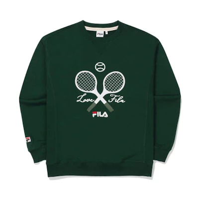 FILA Badminton Racket Logo Print Green Crewneck Sweatshirt Unisex FS2POE3301X-FGR