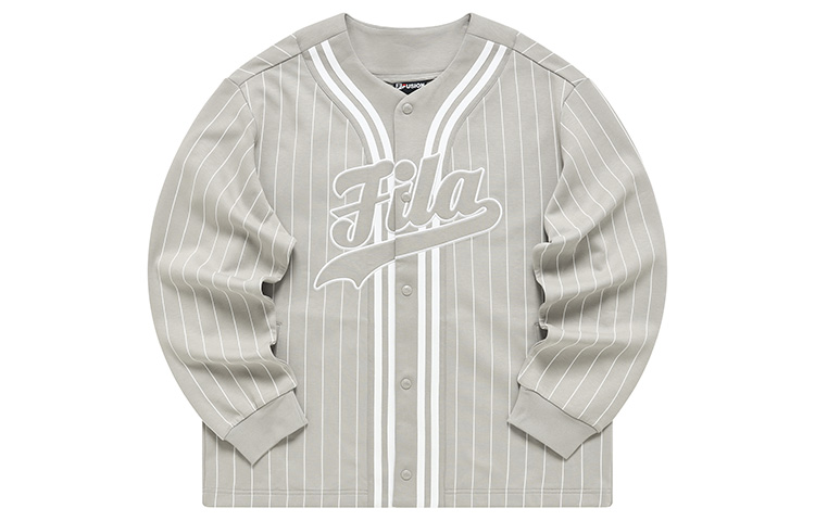 FILA Baseball Knit Stripe Long Sleeve Jacket Unisex - Khaki Gray T11U242403FGY