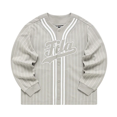 FILA Baseball Knit Stripe Long Sleeve Jacket Unisex - Khaki Gray T11U242403FGY