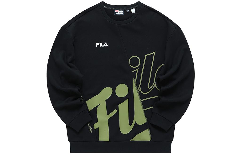 FILA BASEBALL Series Black Long Sleeve Crewneck Sweatshirt Logo Print T11M212203FBK