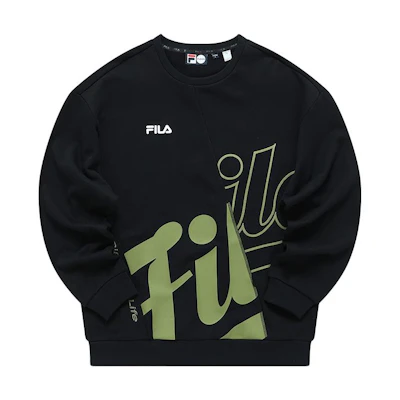 FILA BASEBALL Series Black Long Sleeve Crewneck Sweatshirt Logo Print T11M212203FBK