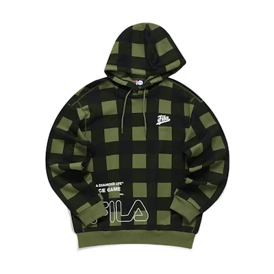 FILA Baseball Series Green Plaid Graphic Hoodie T11M212205F-GN