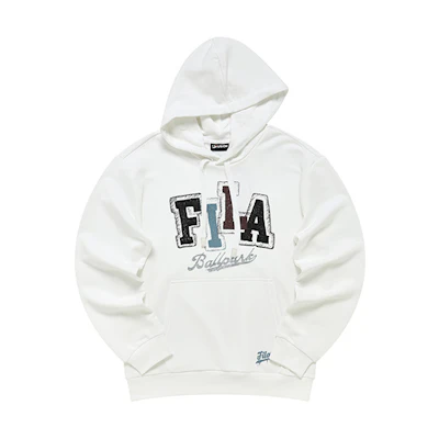 FILA Baseball Series White Knit Hoodie with Minimalist Logo Design T11M242206FWT