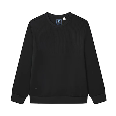 FILA Basic Solid Crewneck Knit Pullover Sweatshirt in Black F11M232202F-BK