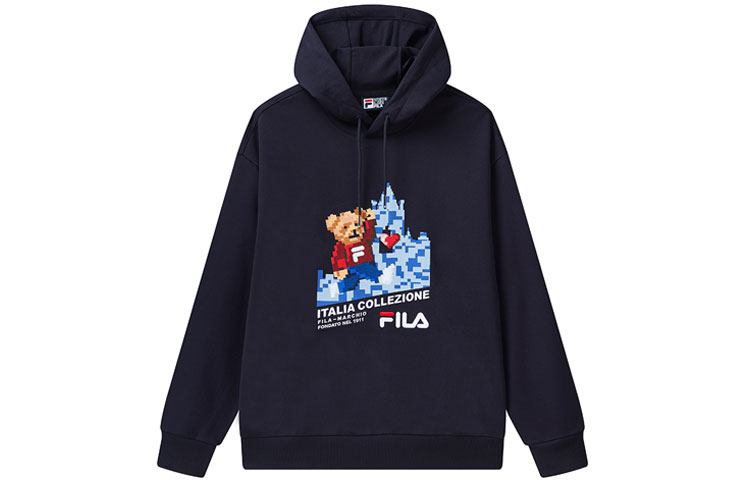 FILA Bear Embroidered Cartoon Print Hoodie Legendary Blue (Unisex) F11M118259FNV
