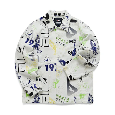FILA Beige Logo Print Loose-Fit Coach Jacket T11M114705F-WT