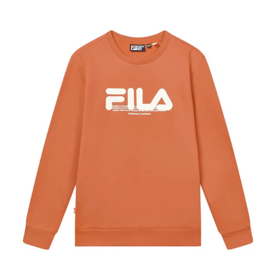 FILA Big Logo Print Colorblock Crewneck Sweatshirt Orange Autumn Style F11M349213F-OR