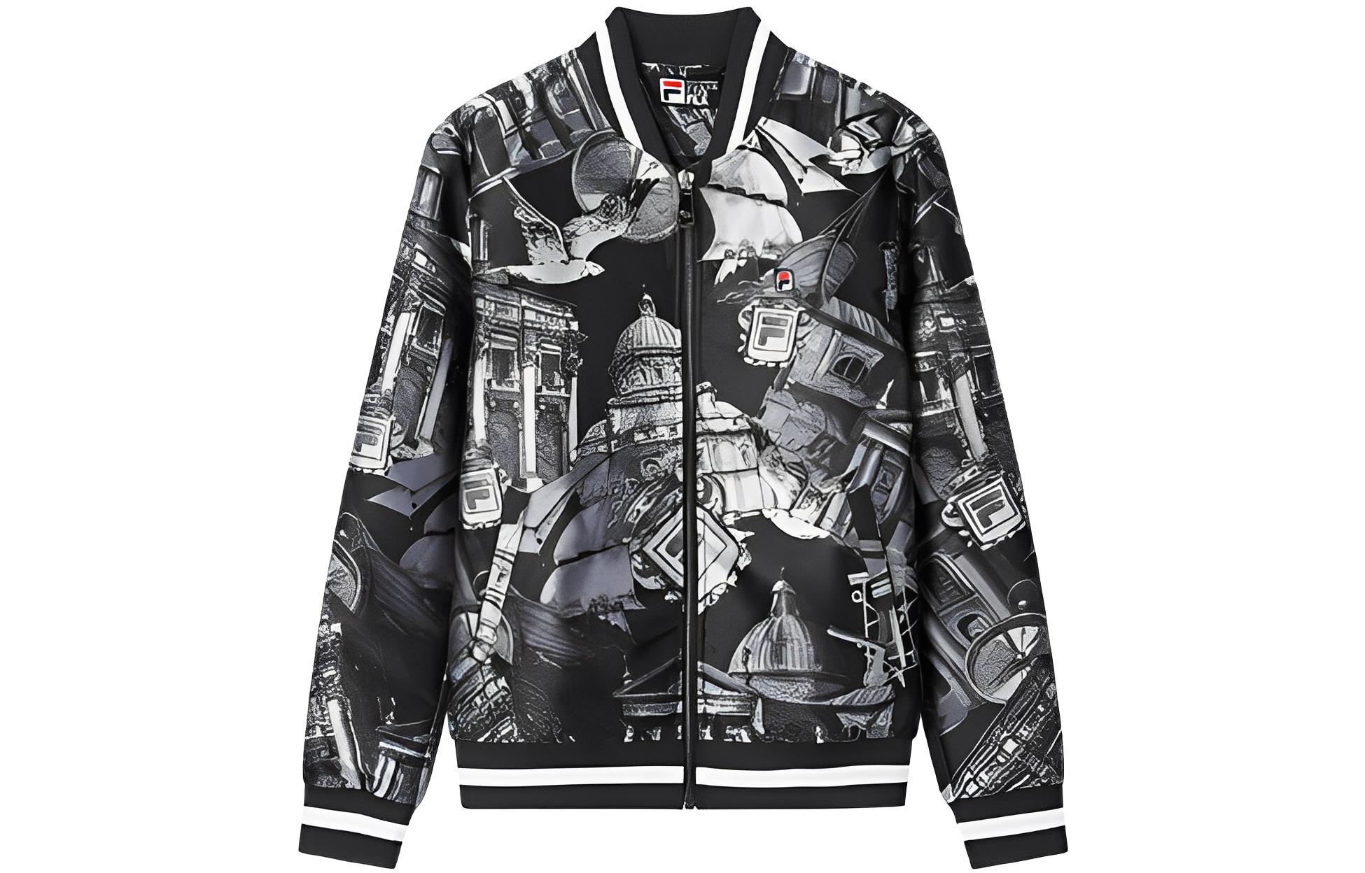 Order FILA Black  Baseball Jacket with Logo Embroidery and Full Zip Print Design. F11M018725G-BK