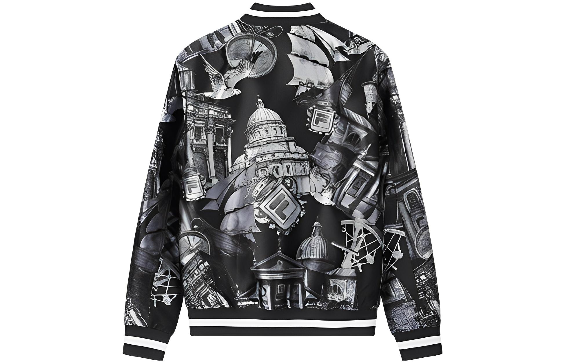 Lookbook FILA Black  Baseball Jacket with Logo Embroidery and Full Zip Print Design. F11M018725G-BK