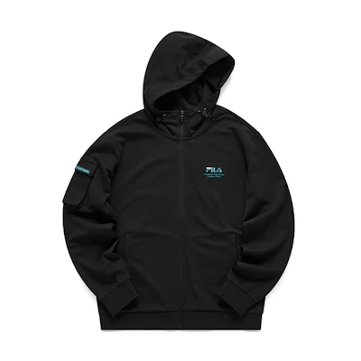 FILA Black Casual Sports Knit Zipper Hoodie Jacket T11M123502F-BK