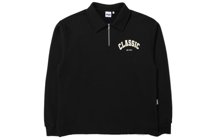 FILA Black Crewneck Long-Sleeve Sweatshirt with Logo Collar FE2POE5104X-BLK