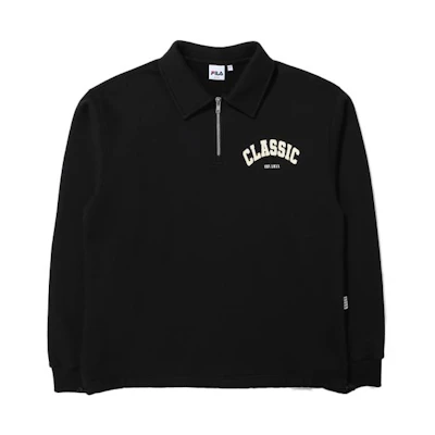FILA Black Crewneck Long-Sleeve Sweatshirt with Logo Collar FE2POE5104X-BLK