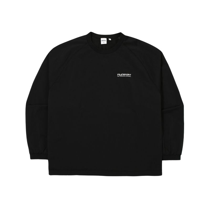 FILA Black Crewneck Pullover Sweatshirt Long Sleeve Solid Color FS2POE3604X-BLK