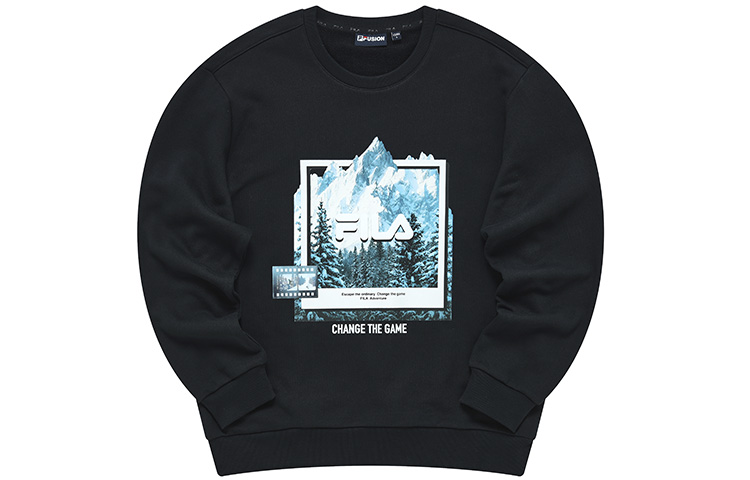 FILA Black Crewneck Pullover Sweatshirt with Letter Print Design T11M241203FBK