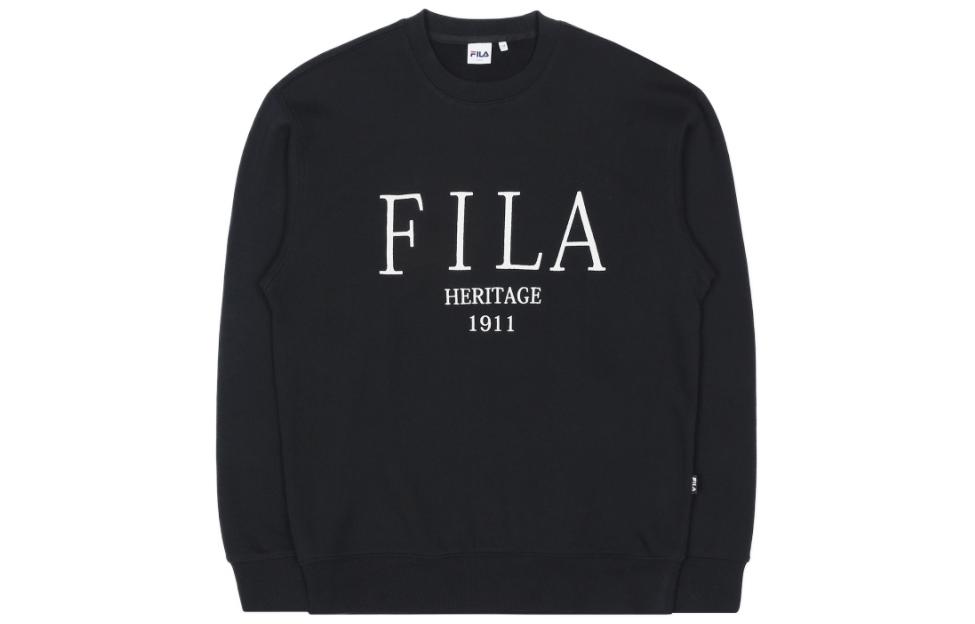 FILA Black Crewneck Pullover Sweatshirt with Letter Print Long Sleeves FE2POC5301X-BLK