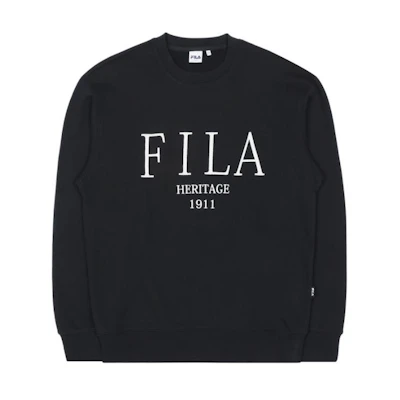 FILA Black Crewneck Pullover Sweatshirt with Letter Print Long Sleeves FE2POC5301X-BLK