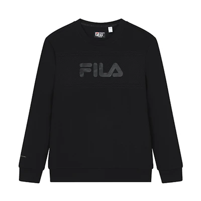FILA Black Crewneck Sweatshirt with Logo Print and Stretch Fabric F11M147201F-BK