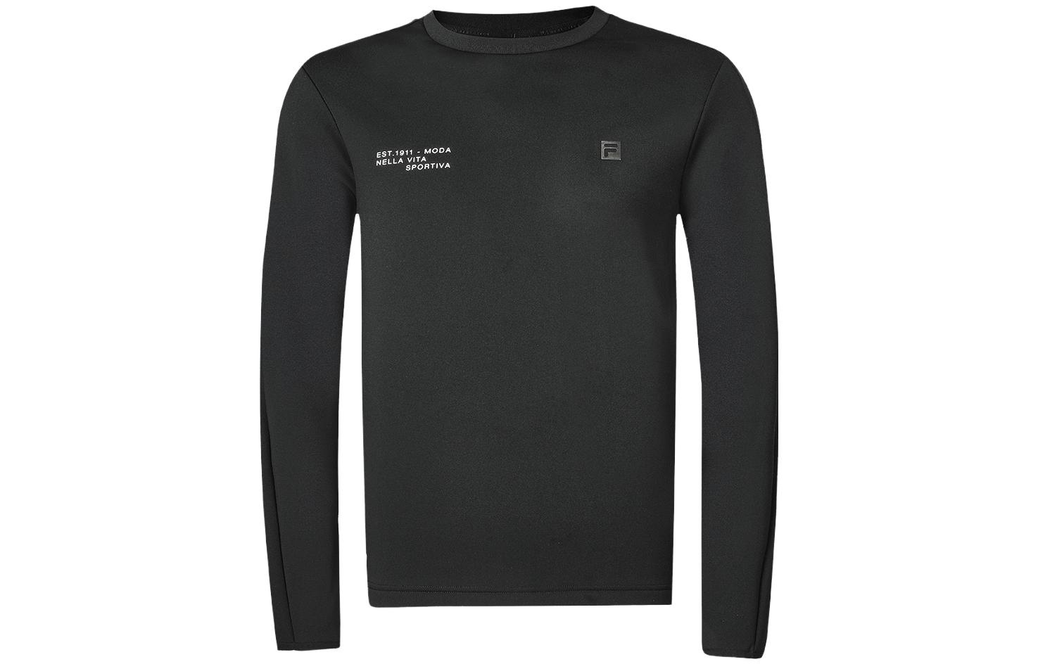 FILA Black Fleece-Lined Comfortable Letter Print Long-Sleeve Sweatshirt A11M341210F-BK