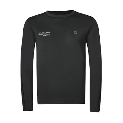 FILA Black Fleece-Lined Comfortable Letter Print Long-Sleeve Sweatshirt A11M341210F-BK