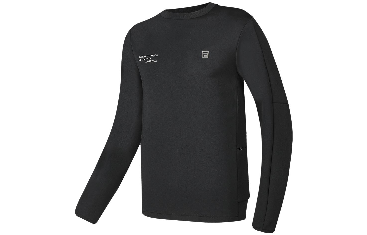 Shop FILA 黑色加絨舒適字母印花長袖衛衣 A11M341210F-BK