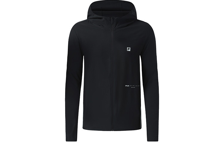FILA Black Full-Zip Hoodie with Solid Color Logo Print A11M327703F-BK