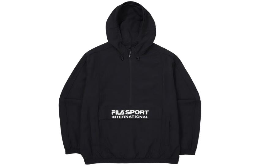 FILA Black Half-Zip Hoodie Jacket with Solid Letter Print FS2JKF1132X-BLK