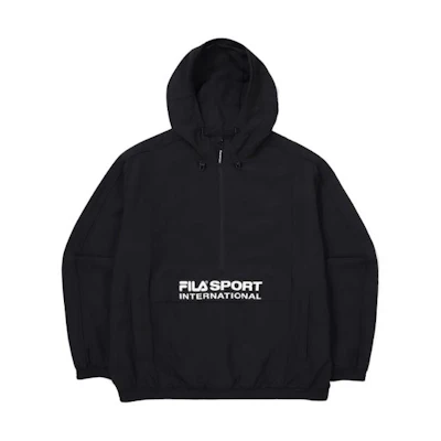 FILA Black Half-Zip Hoodie Jacket with Solid Letter Print FS2JKF1132X-BLK