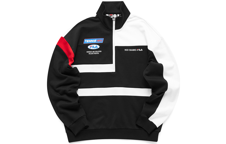 FILA Black Half-Zip Pullover Sweatshirt with Logo and Patchwork Design T11M111212F-BK