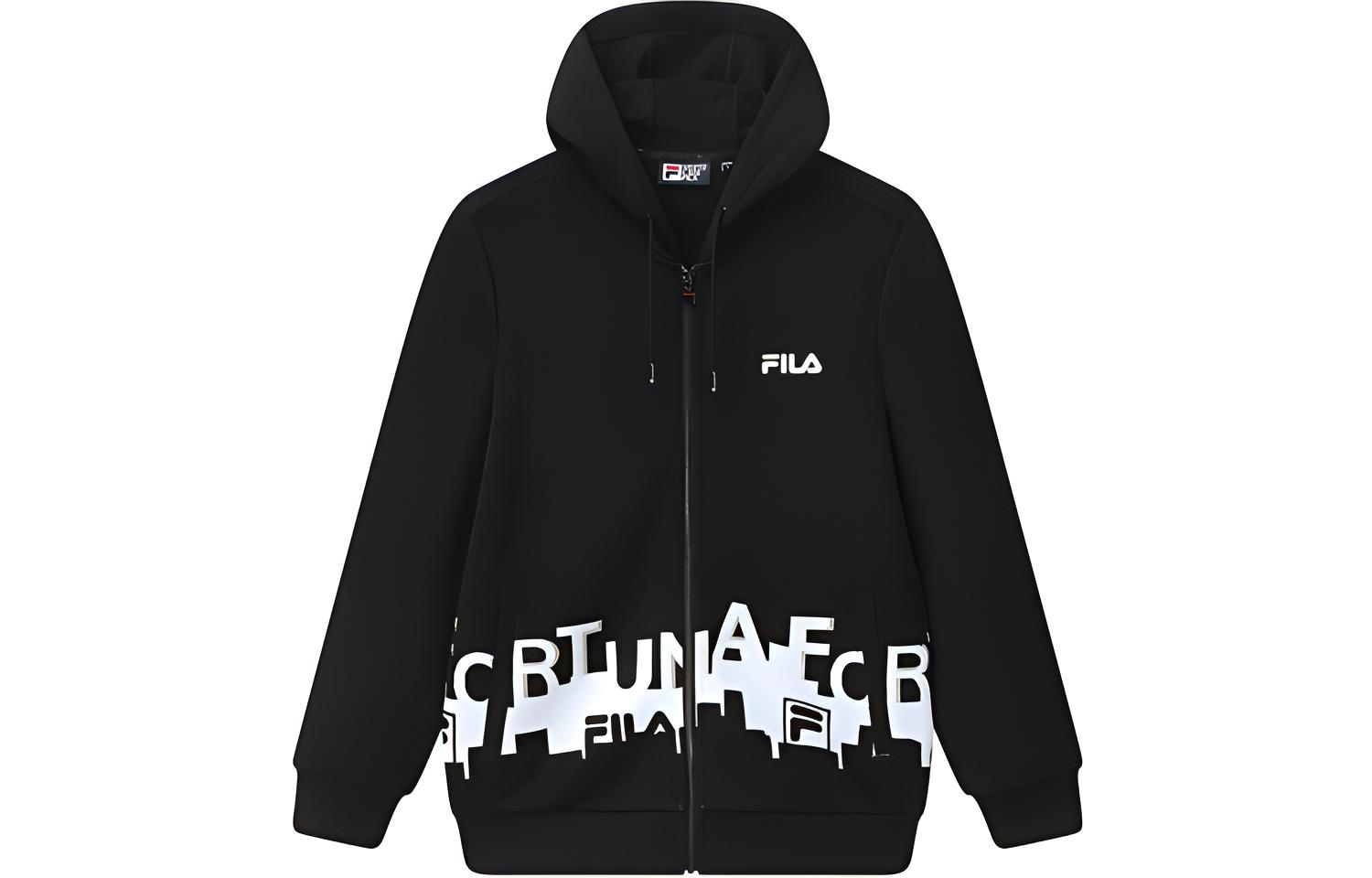 FILA Black Hooded Knit Jacket with Logo Print F11M118559F-BK