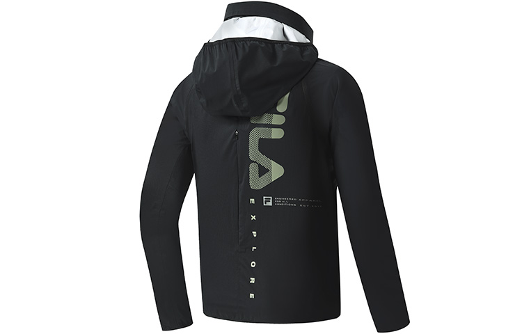 FILA Black Hooded Long-Sleeve Windbreaker Jacket with Letter Print A11M317702F-BK