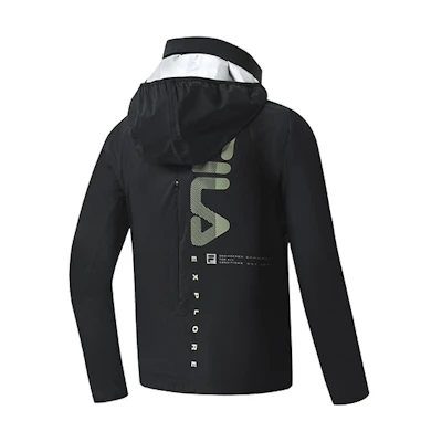 FILA Black Hooded Long-Sleeve Windbreaker Jacket with Letter Print A11M317702F-BK