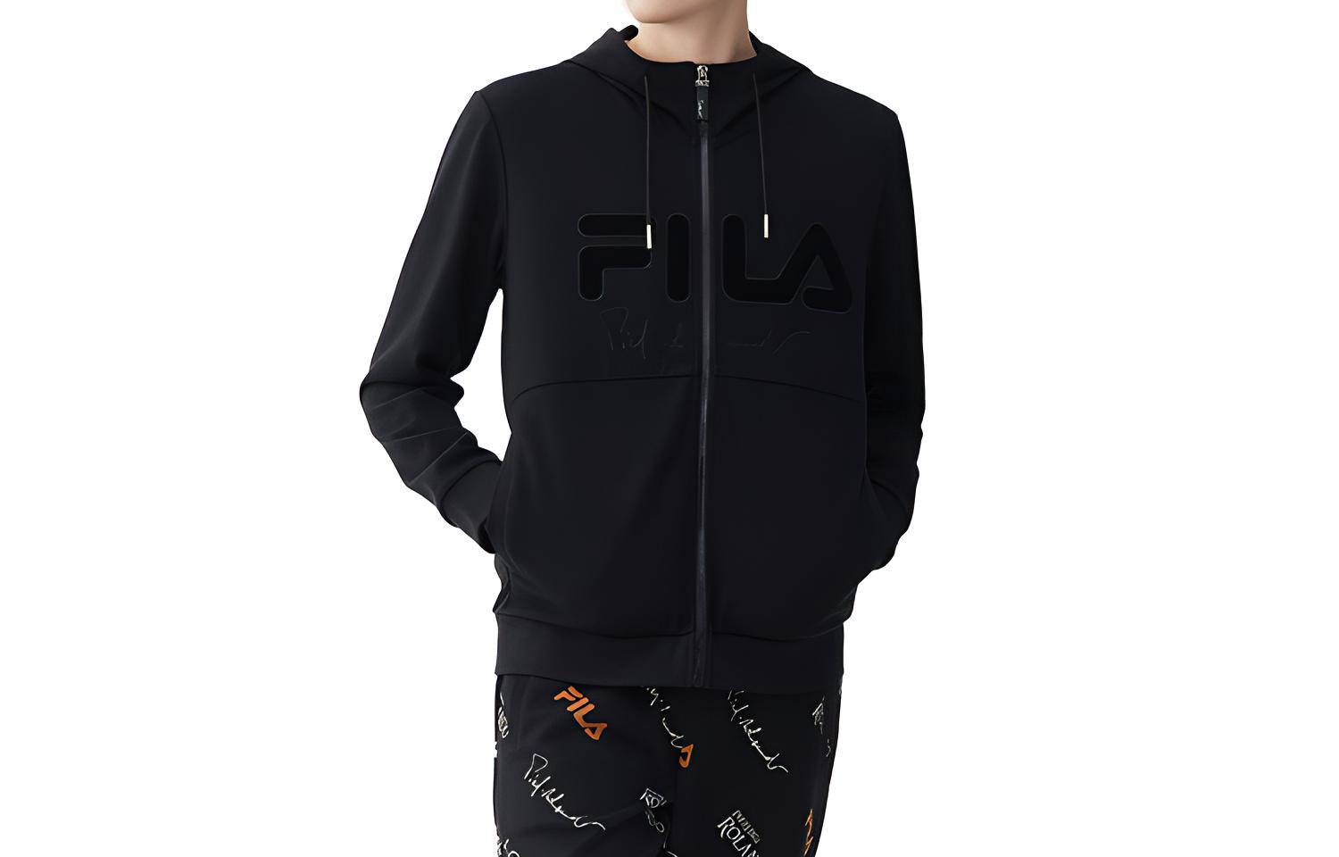FILA Black Hoodie Jacket with Embroidered Logo and Knit Design F11M118501FBK