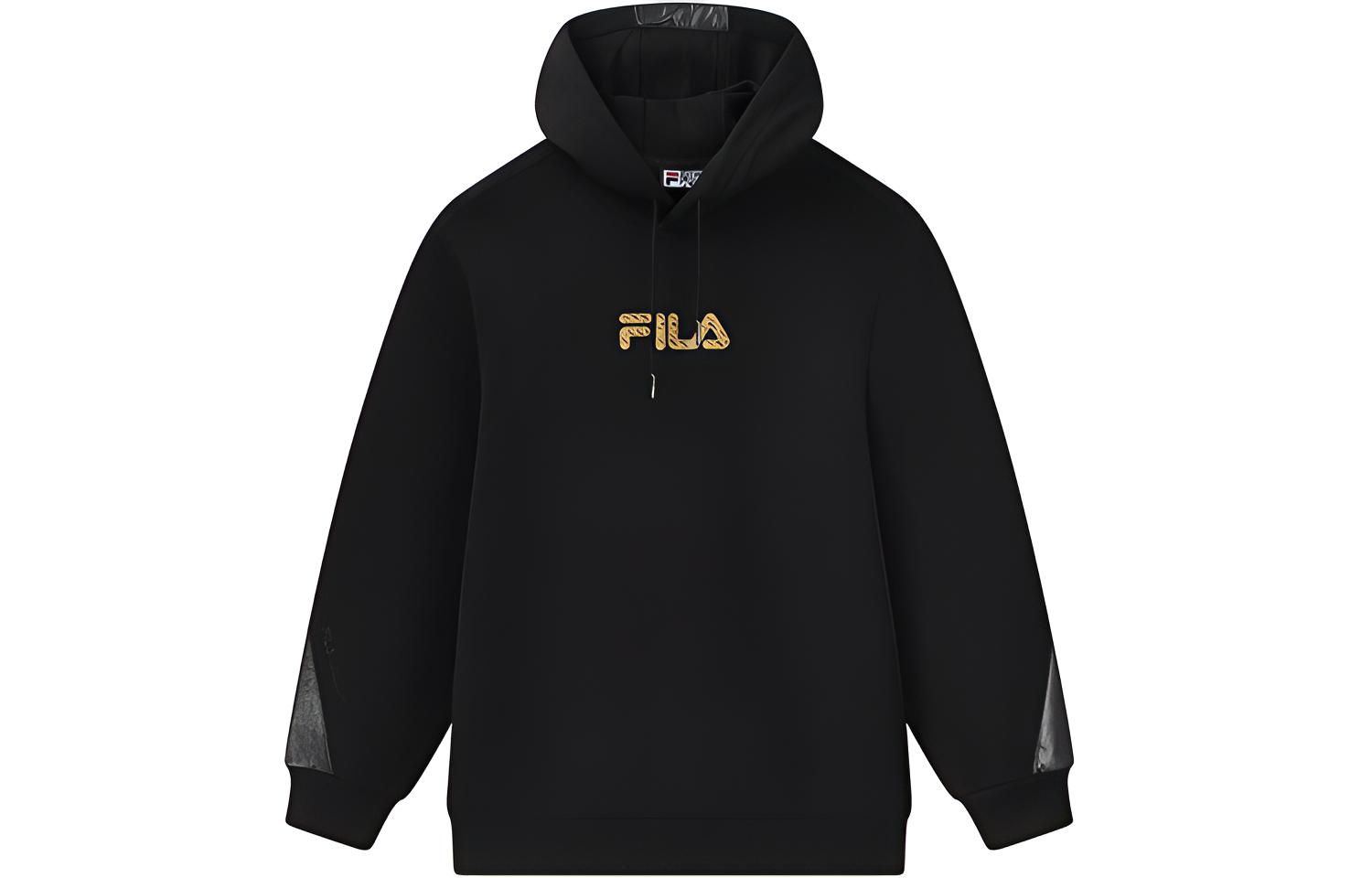 FILA Black Hoodie with Fun Logo Print and Stitching Design F51M118206F-BK