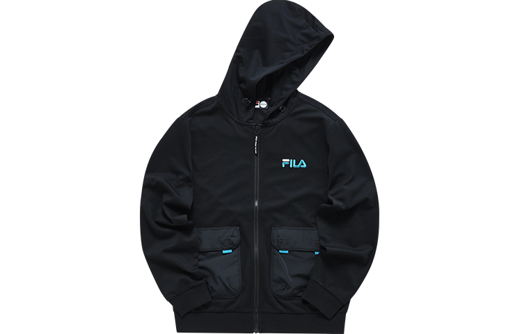 FILA Black Hoodie with Logo and Large Pockets T11M133501FBK