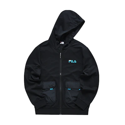 FILA Black Hoodie with Logo and Large Pockets T11M133501FBK
