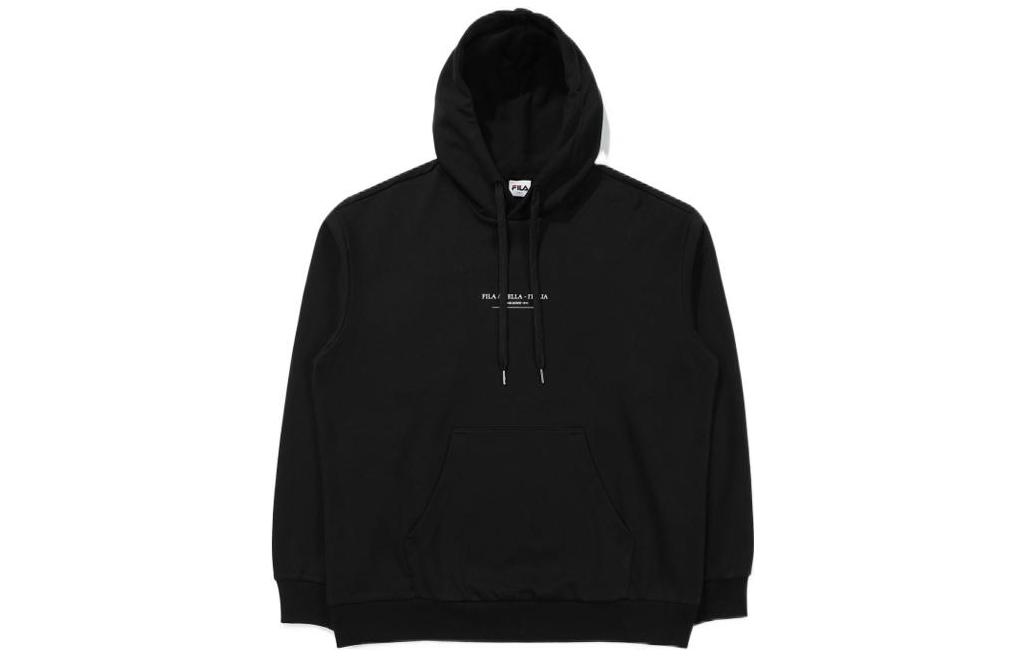 FILA Black Hoodie with Solid Color Letter Print and Drawstring Design FS2POE1113X-BLK