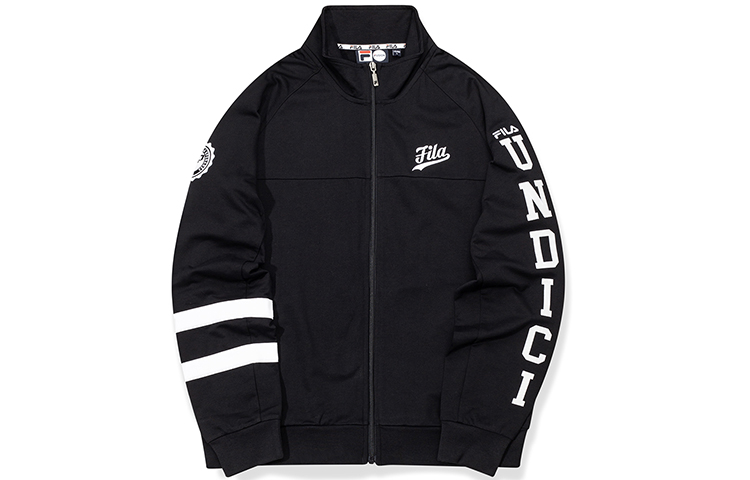 FILA Black Knit Bomber Jacket with Logo Graphic Print T11M035501F-BK
