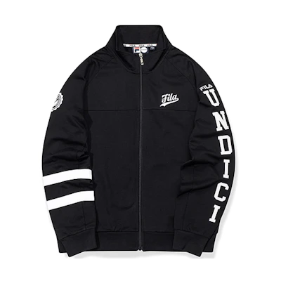 FILA Black Knit Bomber Jacket with Logo Graphic Print T11M035501F-BK