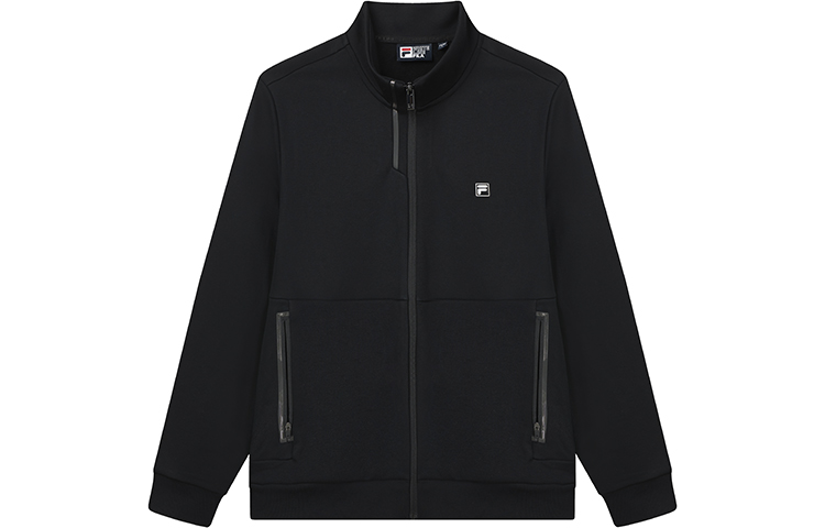 FILA Black Knit Fleece-Lined High Collar Jacket - Casual & Warm F11M147508F-BK