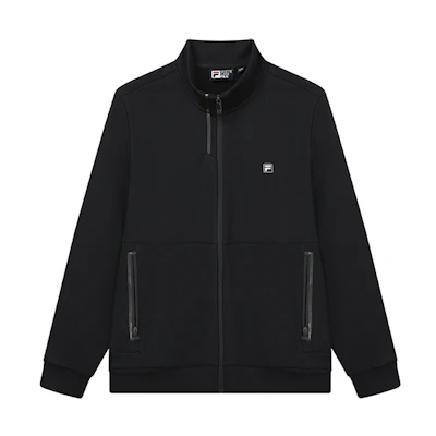 FILA Black Knit Fleece-Lined High Collar Jacket - Casual & Warm F11M147508F-BK