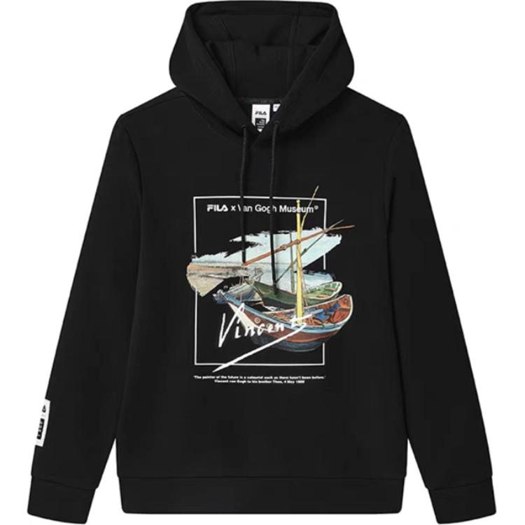 FILA Black Knit Hoodie with Letter Print Design for Casual Sportswear F11M318210G-BK