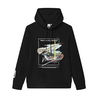 FILA Black Knit Hoodie with Letter Print Design for Casual Sportswear F11M318210G-BK