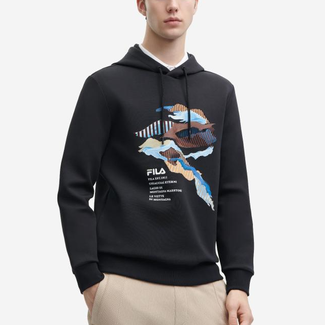 FILA Black Knit Hoodie with Letter Print Design for Casual Sportswear F11M318210G-BK 圖 4