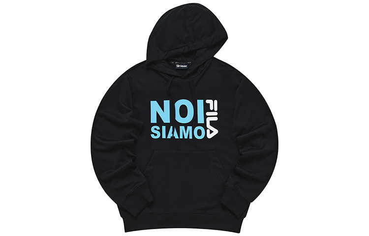 FILA Black Knit Hoodie with Letter Print Design T11M233206F-BK