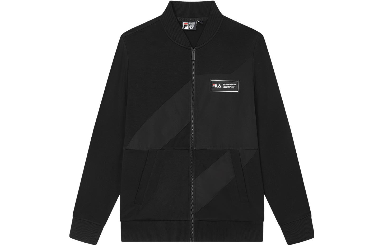 FILA Black Knit Jacket with Logo Patch Casual Style F11M338501ABK